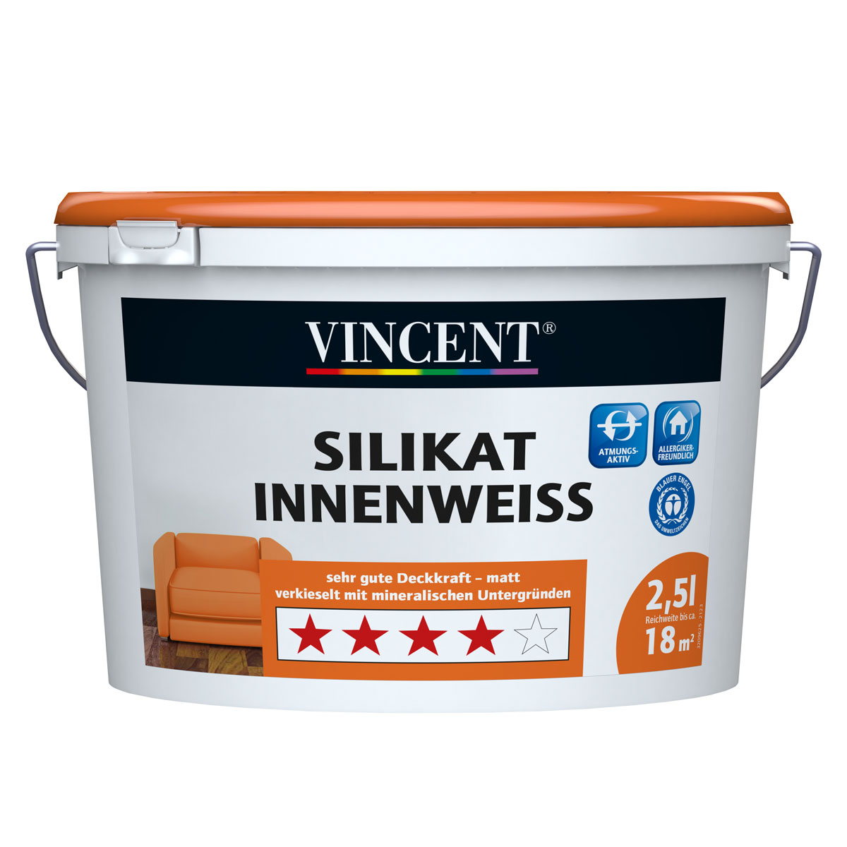 Vincent  Wand- und Deckenfarbe Silikat Innenweiss MIX IT! 2,5 l Bild 1