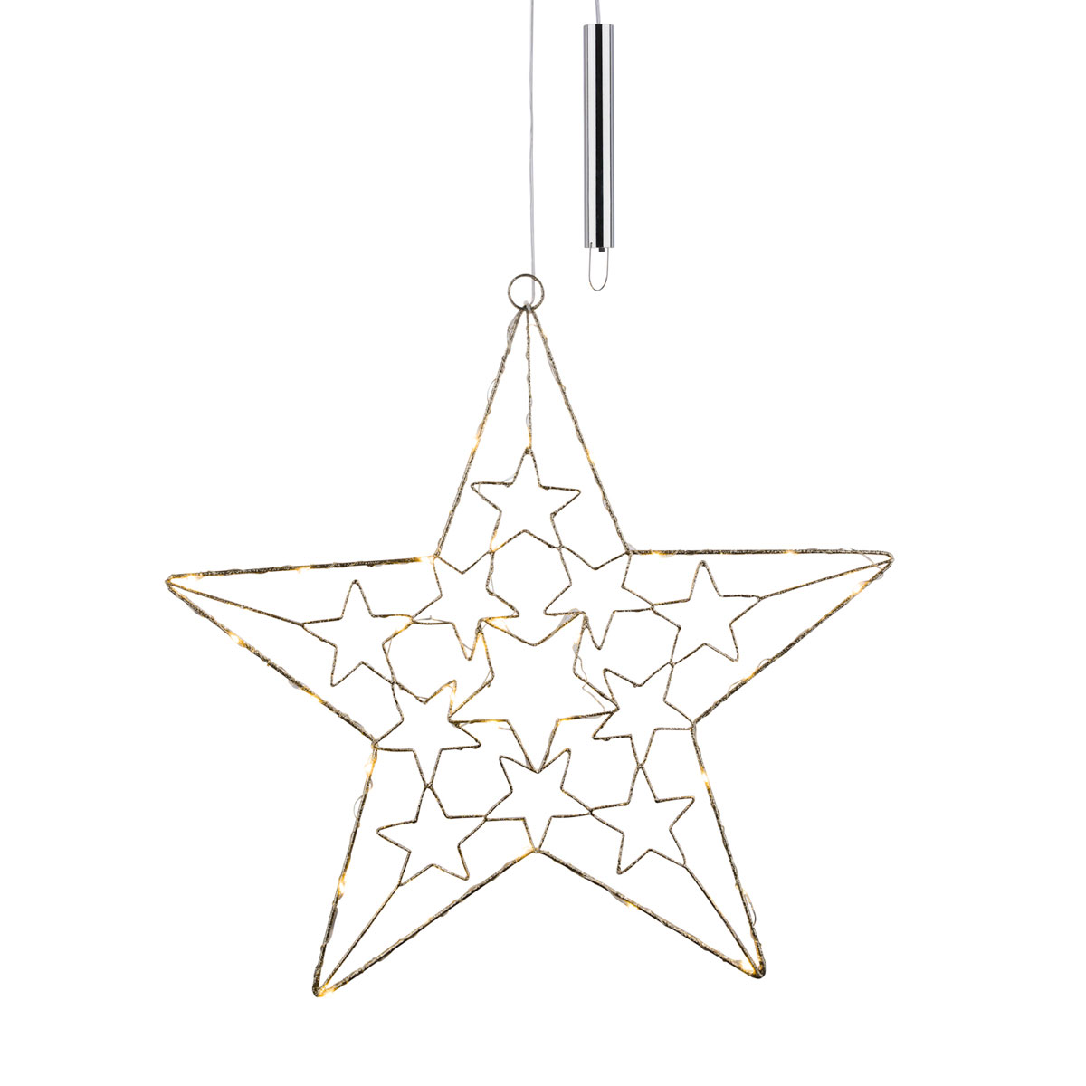 Metallstern 30 LEDs hängend batteriebetrieben AA gold 18 cm Bild 1