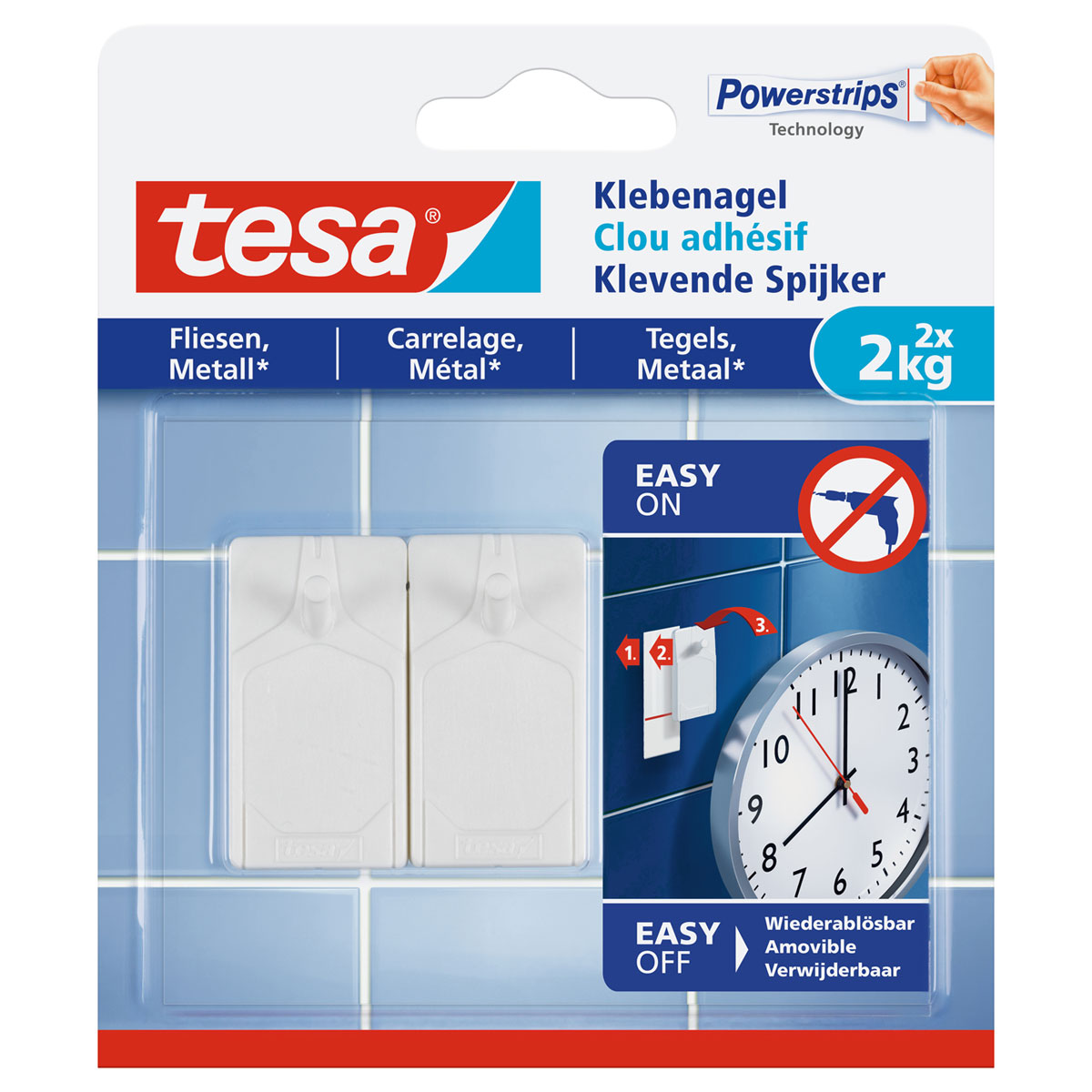 Tesa Klebenagel für Fliesen 2 Stück Traglast 2 x 2 Kg