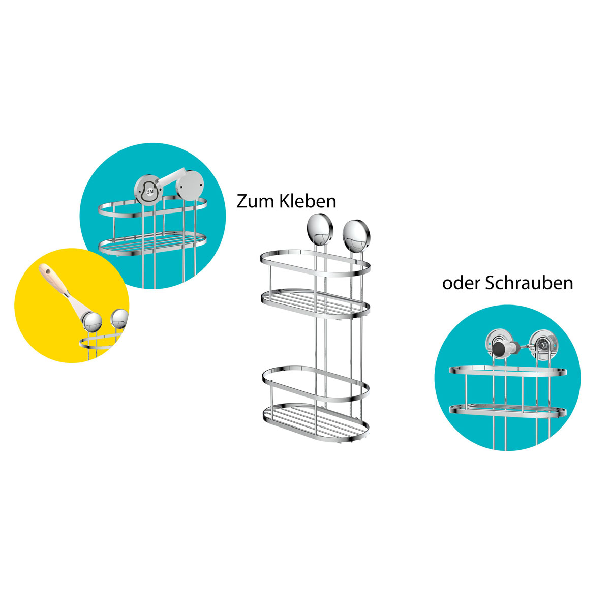 Schütte Dusch-Wandablage 2 Etagen Chrom zum Kleben oder Schrauben Bild 3