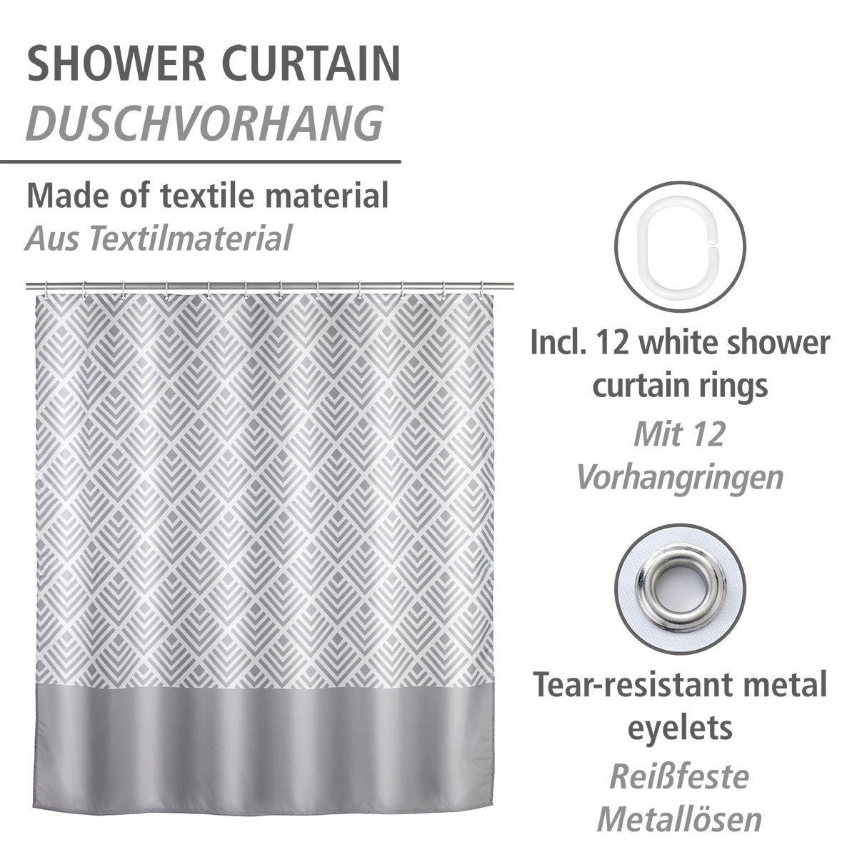 Wenko  Anti-Schimmel Duschvorhang Echo Textil Polyester 180 x 200 cm waschbar Bild 2