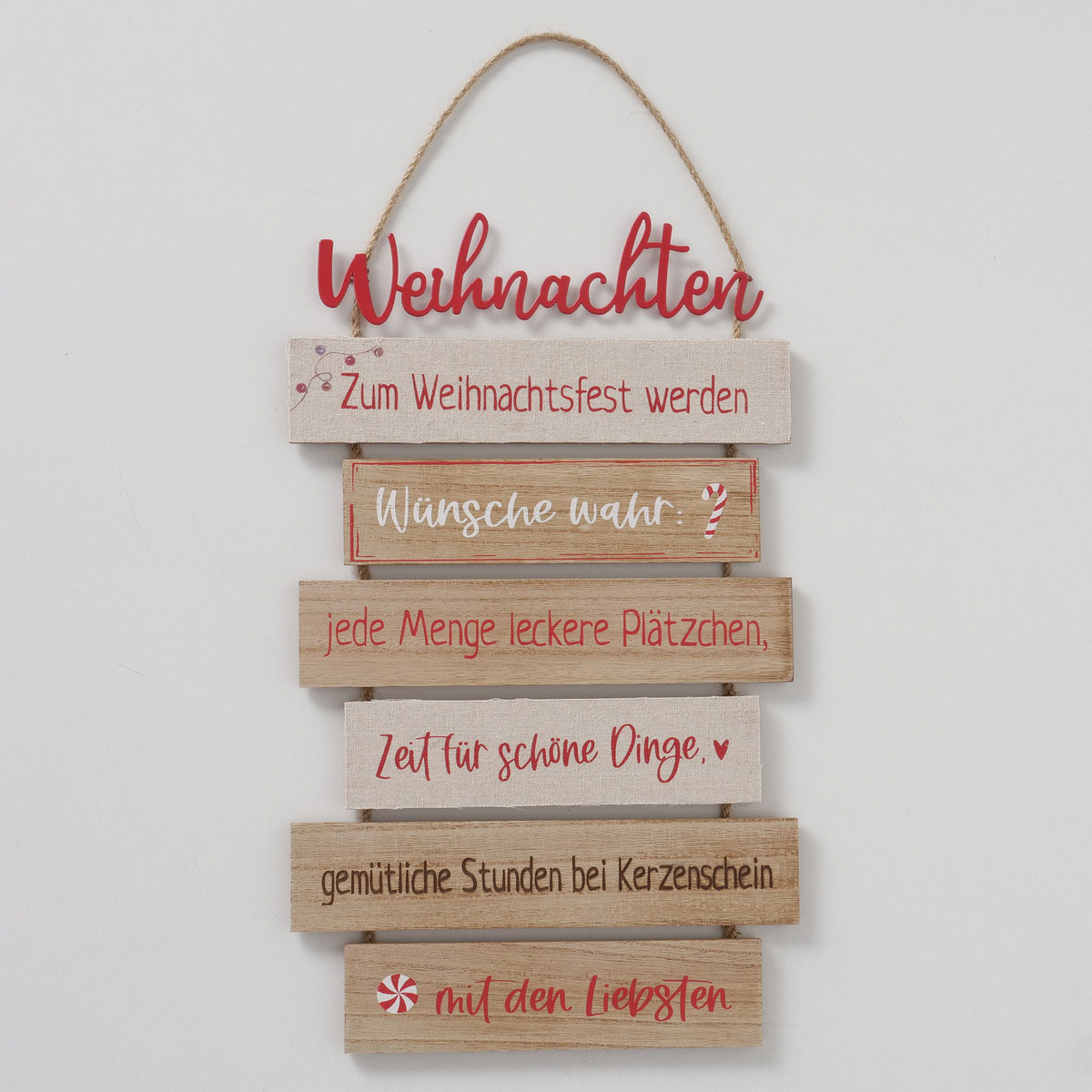 Schild Nollaig sortiert Rechteck 0,5 x 24 x 48 cm natur rot Metall Textil Holz Bild 7