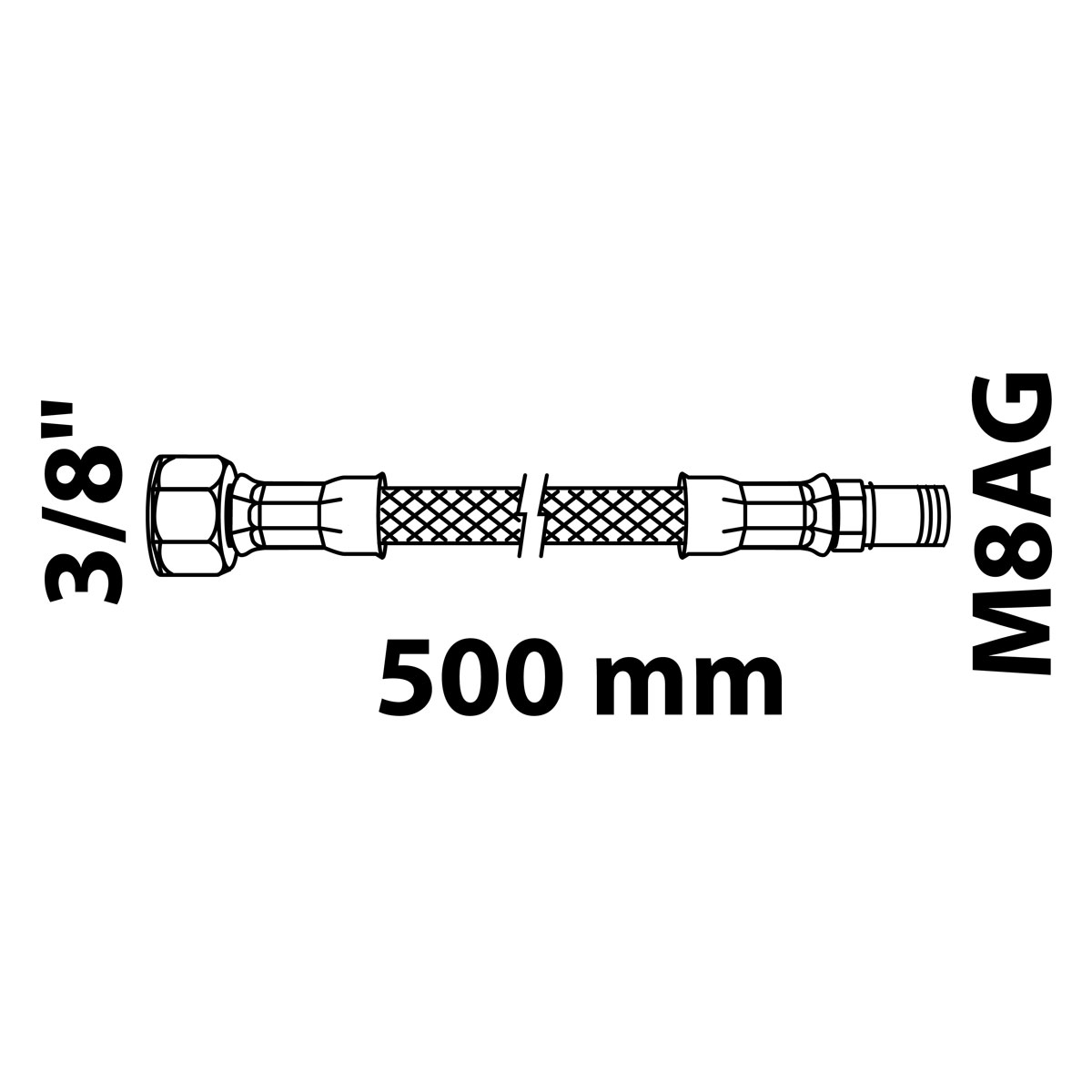 Kirchhoff Flex-Anschlussschlauch schwarz matt 3/8" IGxM8AG 500 mm lang