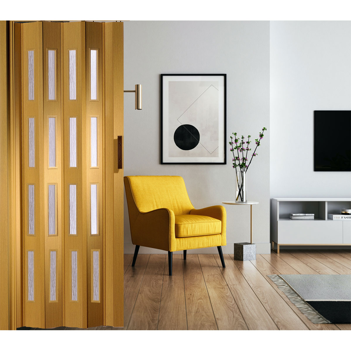 FORTE Kunststoff-Falttür Luciana B 88,5 x H 202 cm Eiche hell 4 Fenster Bild 2