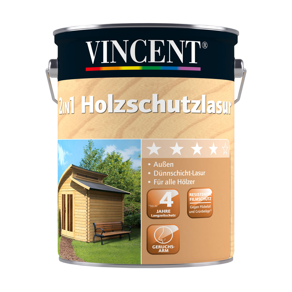 Vincent 2in1 Holzschutzlasur Teak 4 L Bild 1
