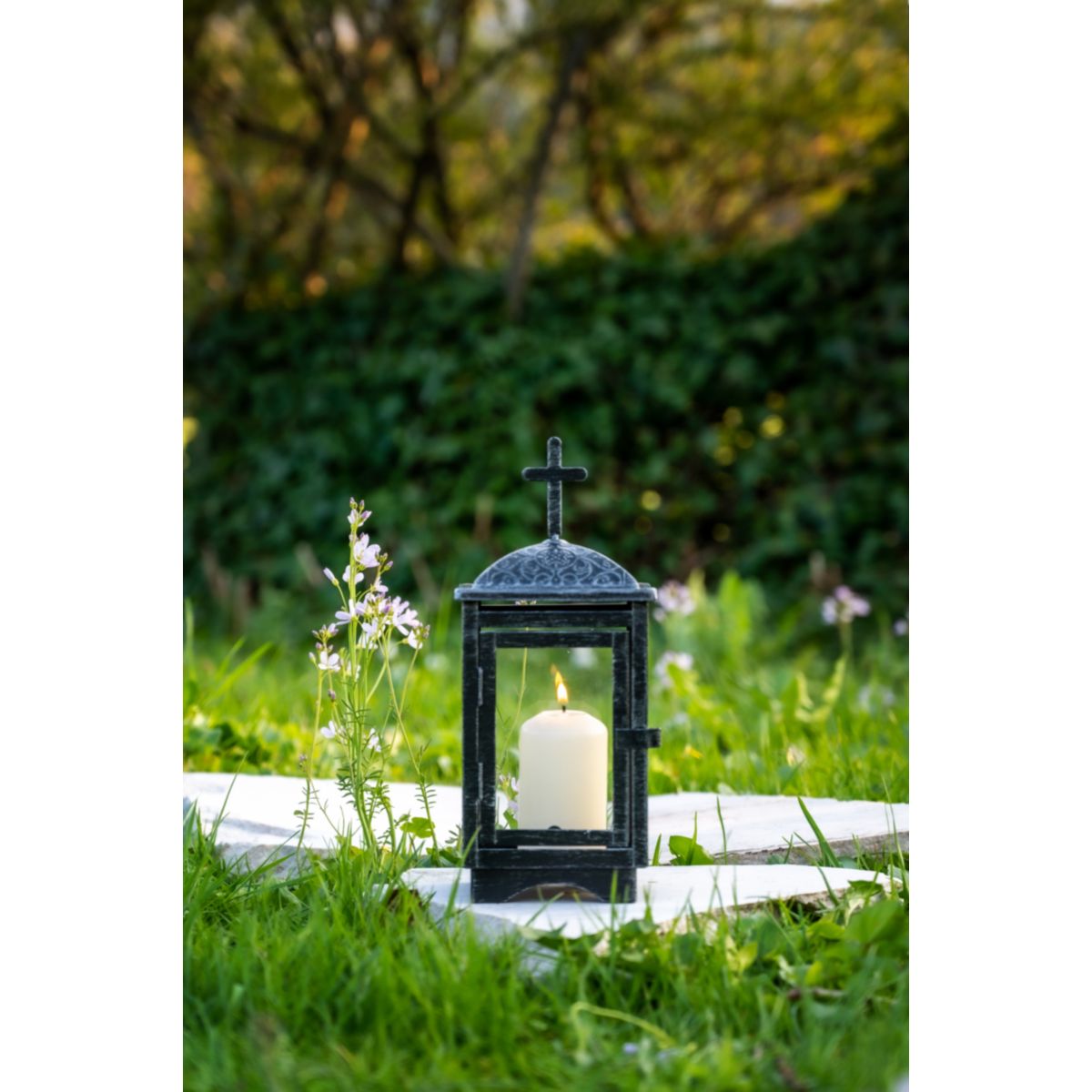 Flower Power Grablaterne RUBI schwarz Glas Metall (ohne Kerze)