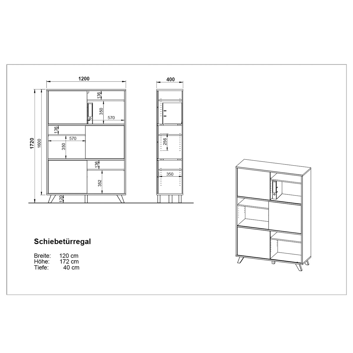 Schiebetürregal 120 x 172 x 40 cm weiß/Navarra Eiche Bild 5