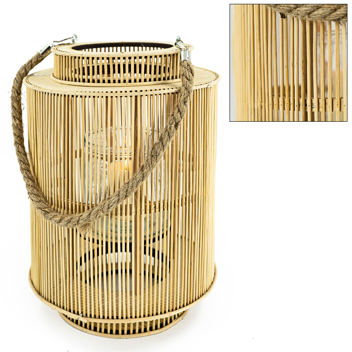 Laterne Bambus mit Jutehenkel 27 x 42 cm Bild 2