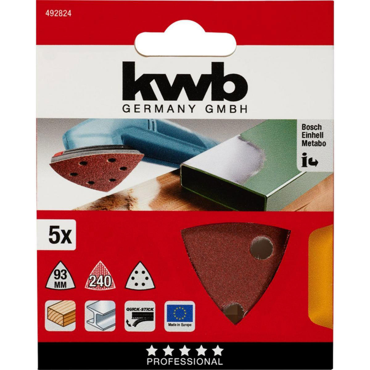 kwb  Schleifdreiecke Quick Stick Holz und Metall 93 mm K240 Bild 2