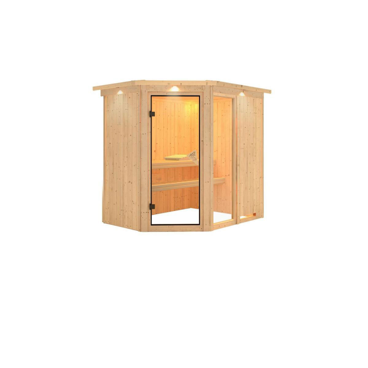 Karibu Systemsauna Fiona 1 68 mm 9 kW Ofen integr Strg mit Dachkranz Bild 2