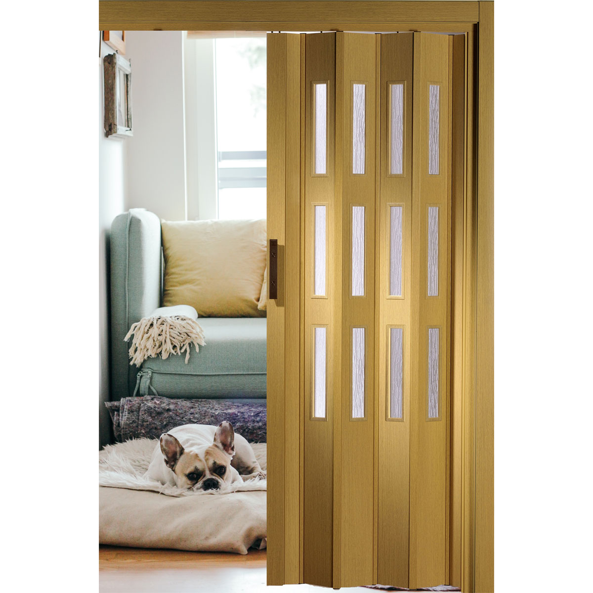 FORTE Kunststoff-Falttür Luciana B 88,5 x H 202 cm Eiche hell 3 Fenster Bild 4