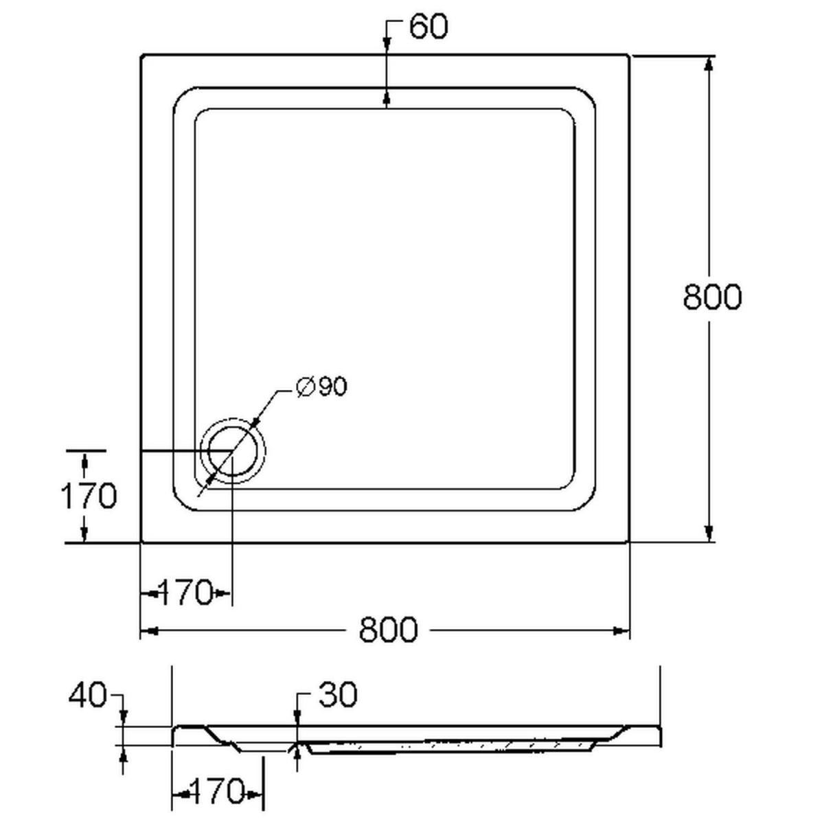 Ottofond Duschwanne quadratisch 800 x 800/30 weiß Bild 3