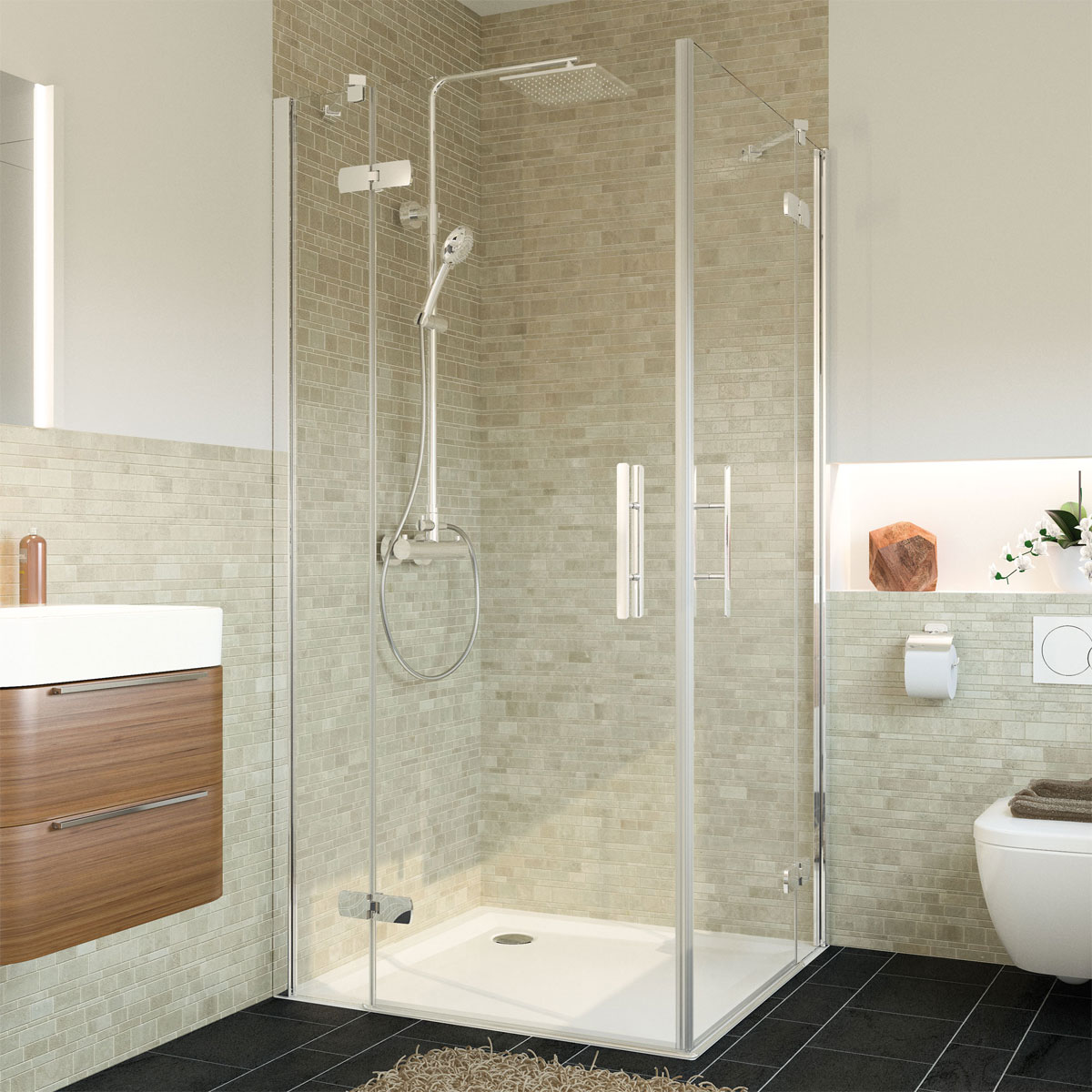 Breuer  Eckeinstieg Avanta Drehtür 4-teilig alu chromeffekt Terrazzo 800/750 mm