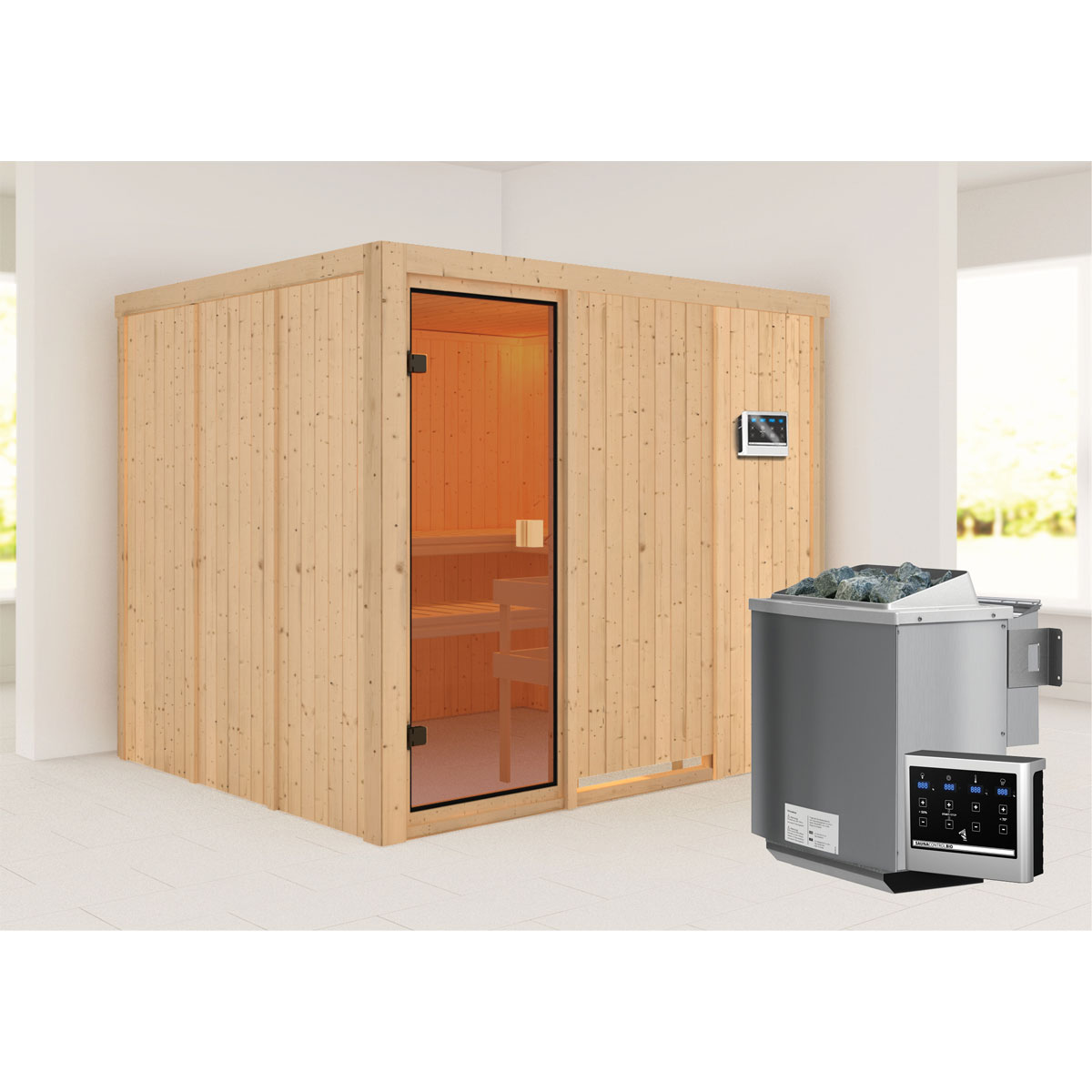 Karibu Sauna Nybro naturbelassen Bio externe Steuerung Bild 1