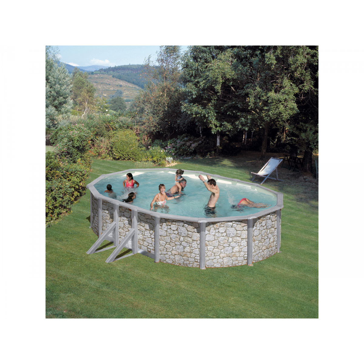 Ovalpool-Set Steinoptik 610 x 375 cm