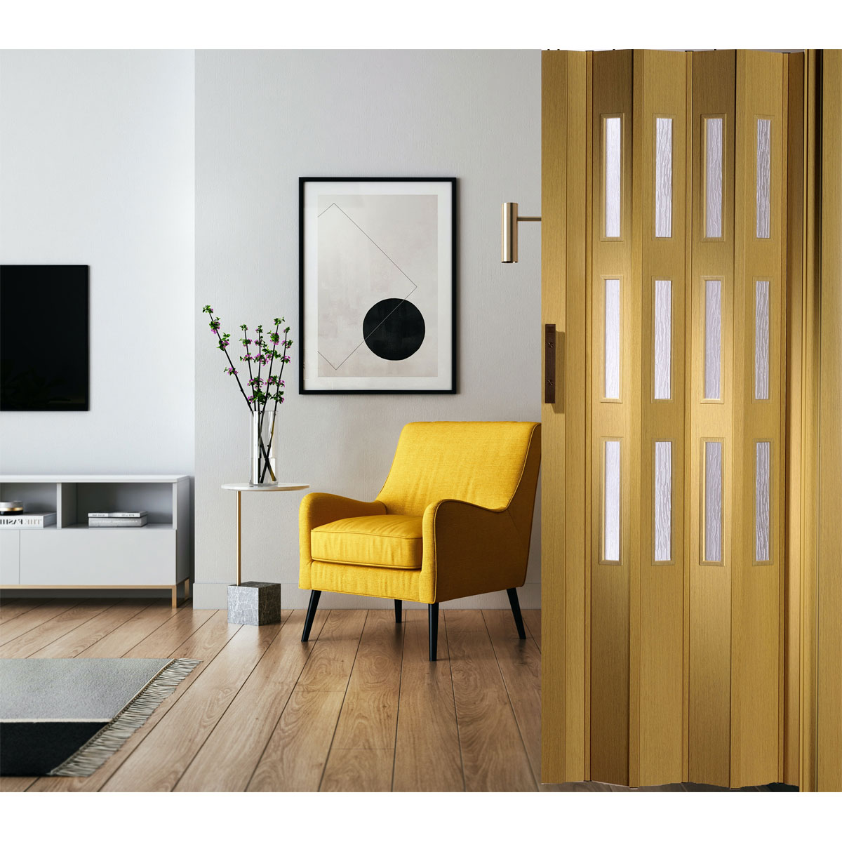 FORTE Kunststoff-Falttür Luciana B 88,5 x H 202 cm Eiche hell 3 Fenster Bild 5