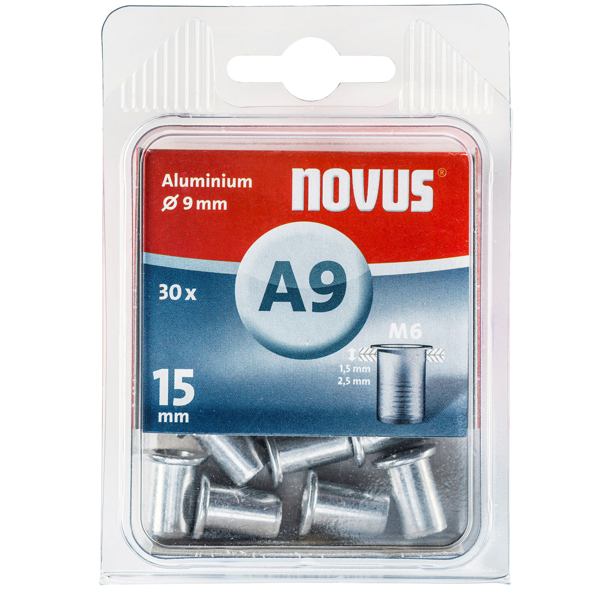 Novus  Blintnietmuttern Aluminium A 9 x 15 mm M6 Gewinde 30 Stück