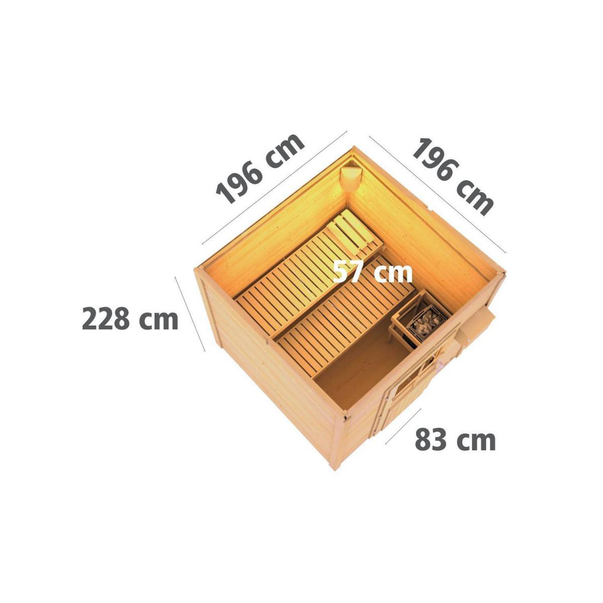Karibu Saunahaus Torge 38 mm 9 kW Ofen externe Strg Milchglastür Bild 11