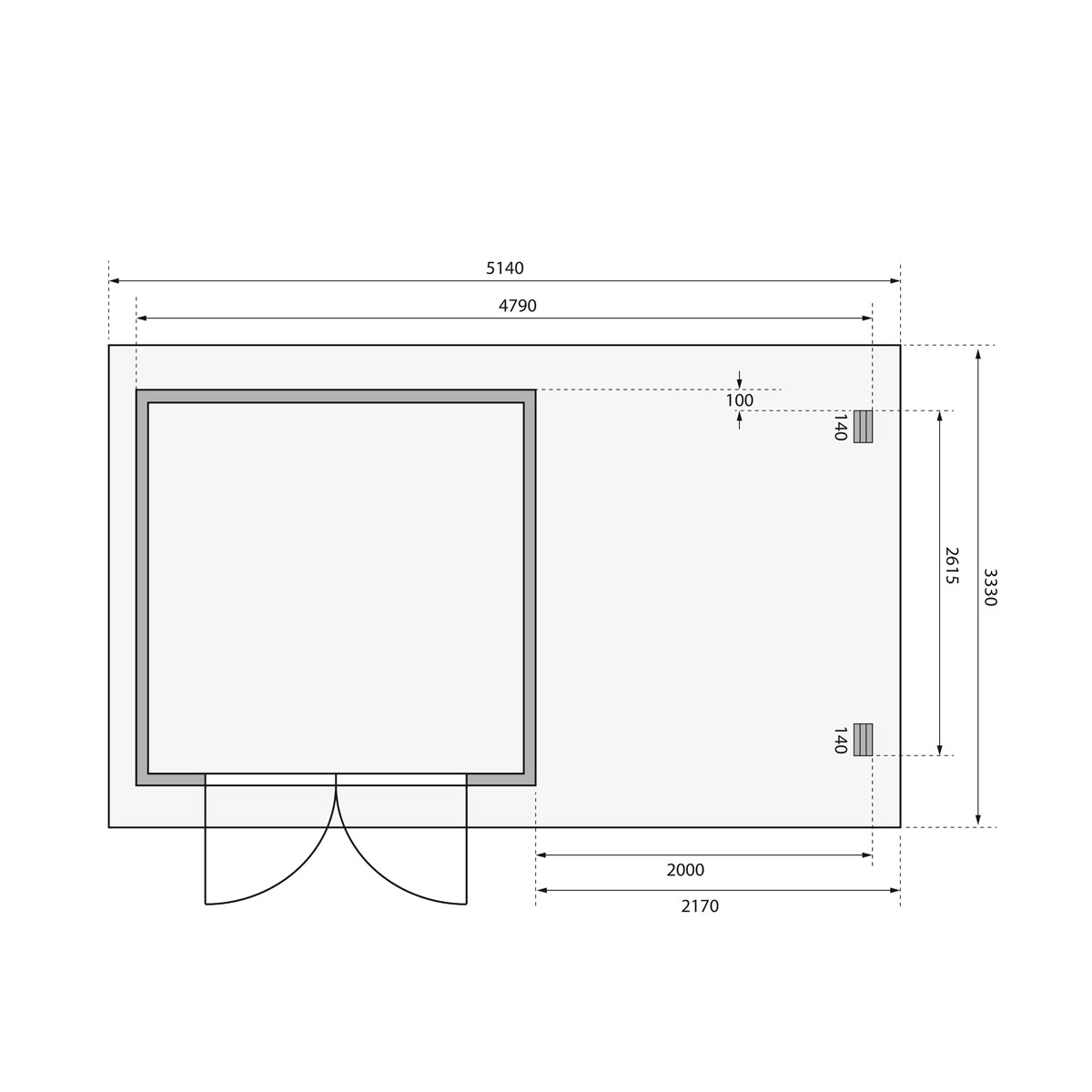 Karibu BBH Bastrup 5 Set mit Anbaudach naturbelassen Bild 8