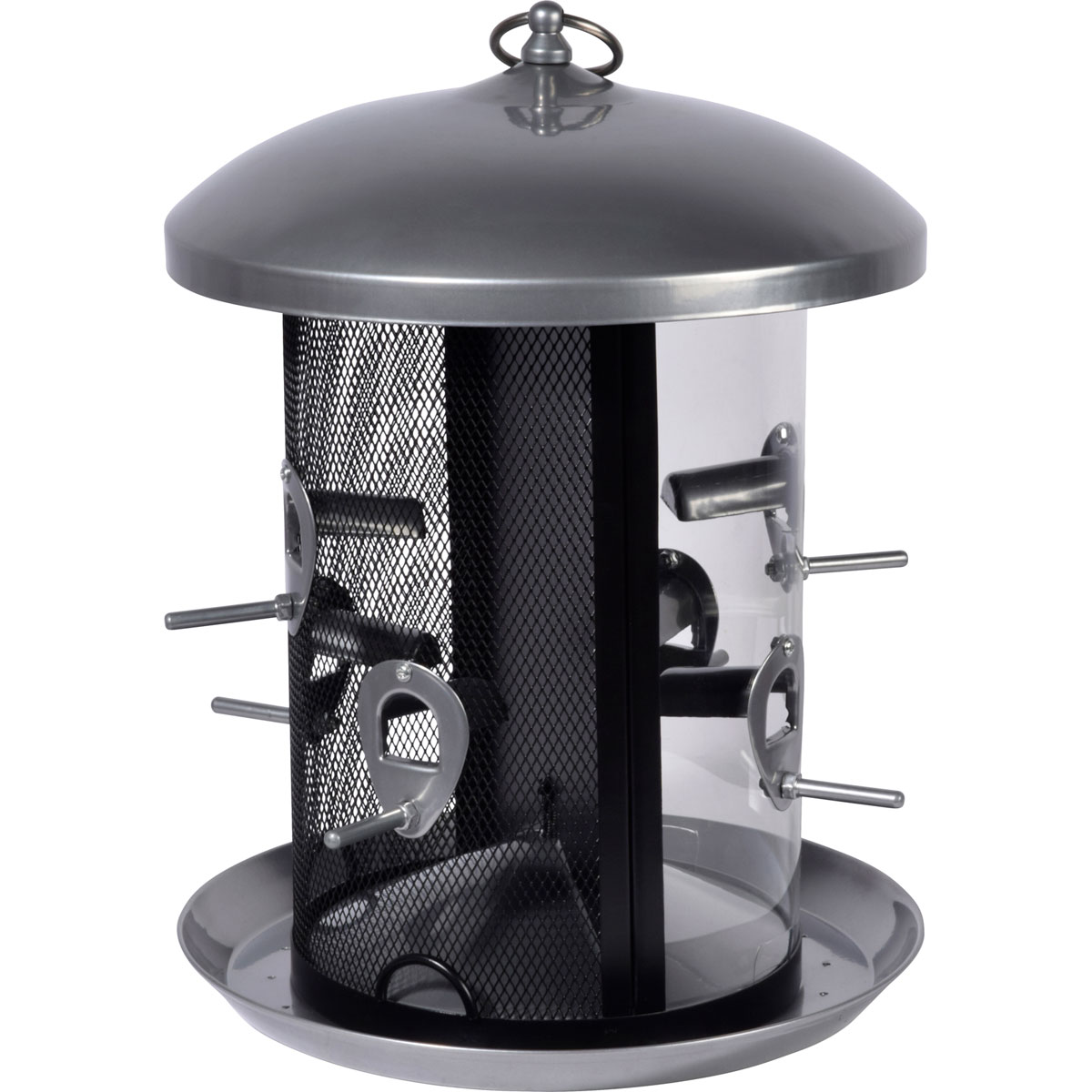 dobar XXL-Futterspender mit 2 Kammern 24,5 x 24,5 x 34,5 cm Metall Silber