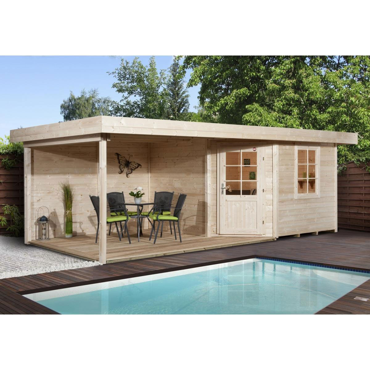 Weka Designhaus 213 B mit Anbau 300 cm 5-Eck braun