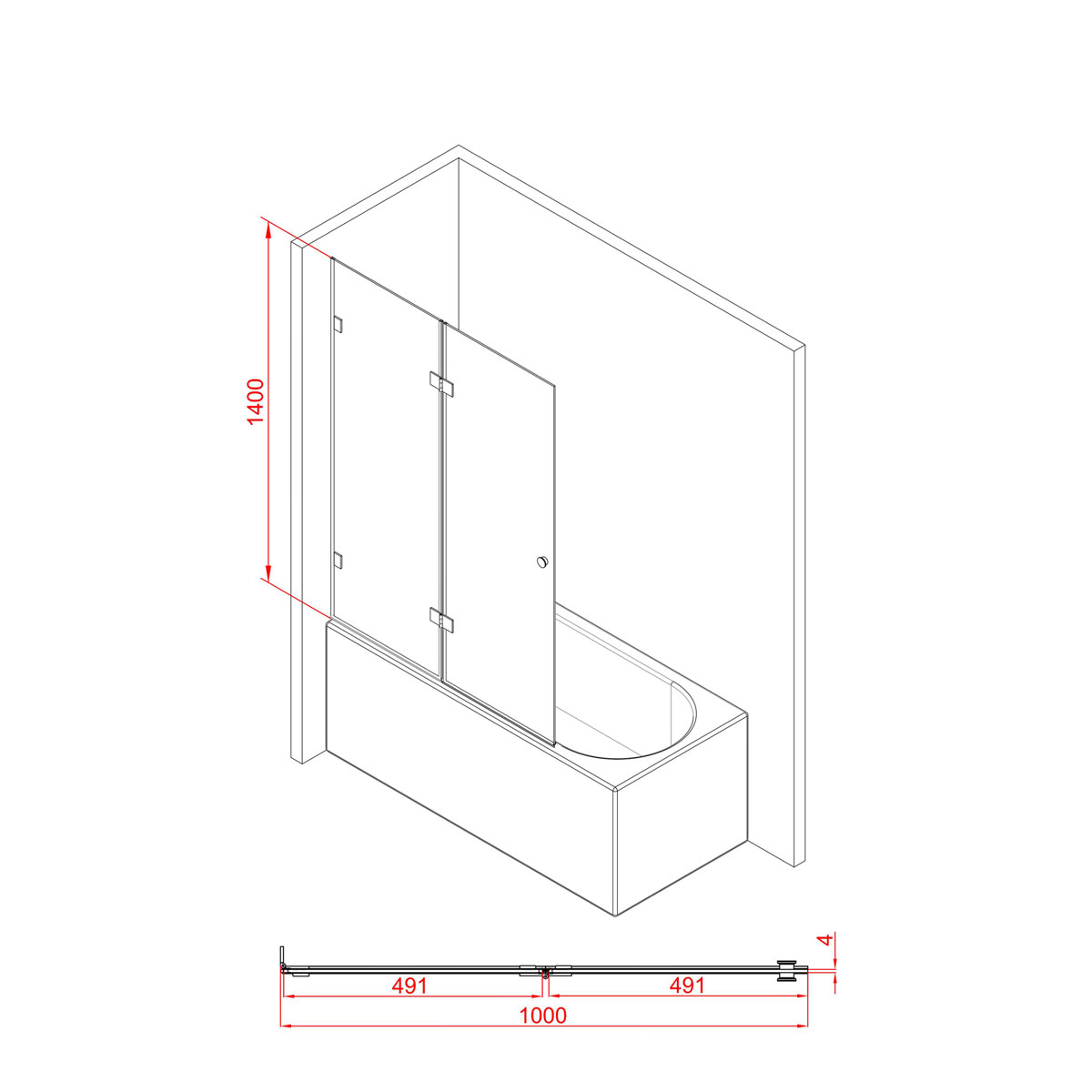 Aurlane Badewannenfaltwand Black Soul 2 100 x 140 cm Bild 2