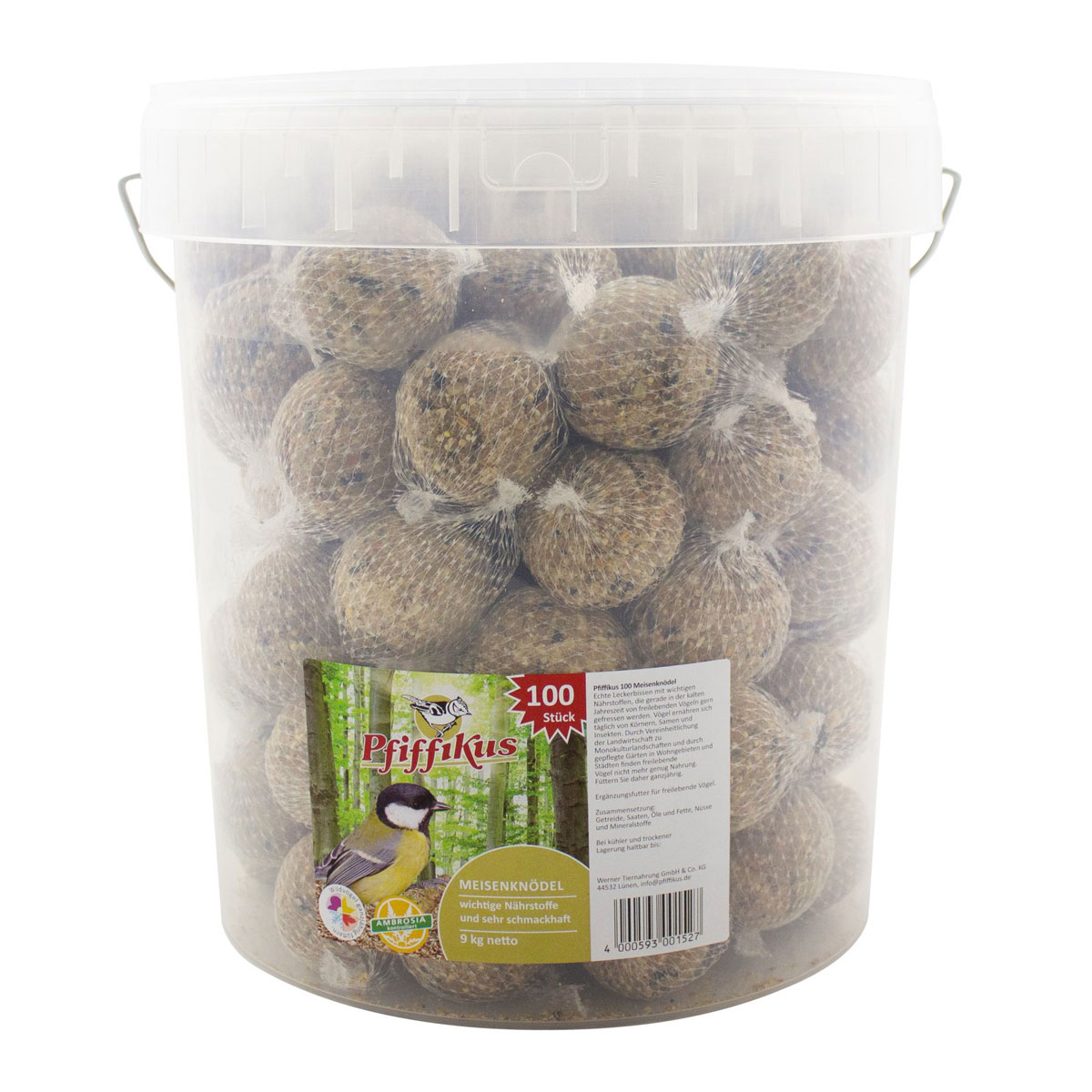 Pfiffikus Meisenknödel mit Netz, 100 Stk., im Eimer