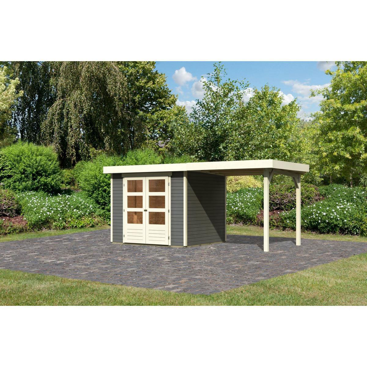 Karibu Gartenhaus-Set Askola 3 mit Anbaudach 2,40 m terragrau Bild 1