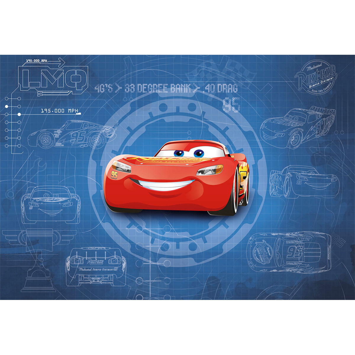 Komar  Papier Fototapete Cars3 Blueprint 368x254 cm Bild 2