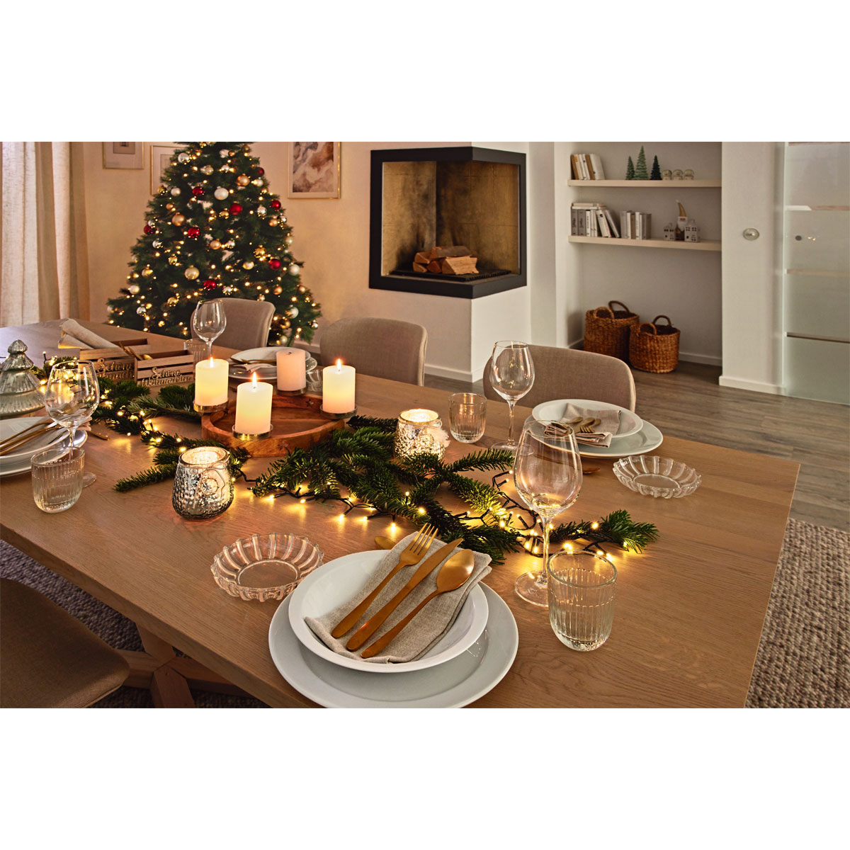 Box Schöne Weihnachten klein LxBxH 14,5 x 7 x 8 cm MDF natur mit goldenem Glitzer Bild 2