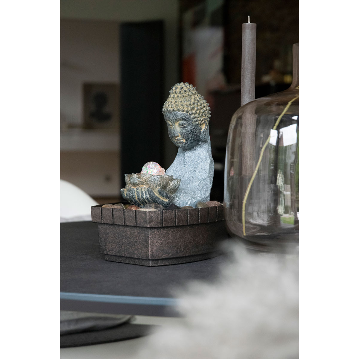 dobar Zimmerbrunnen mit Buddha 20,5 x 27 x 16,5 cm grau-schwarz Bild 4