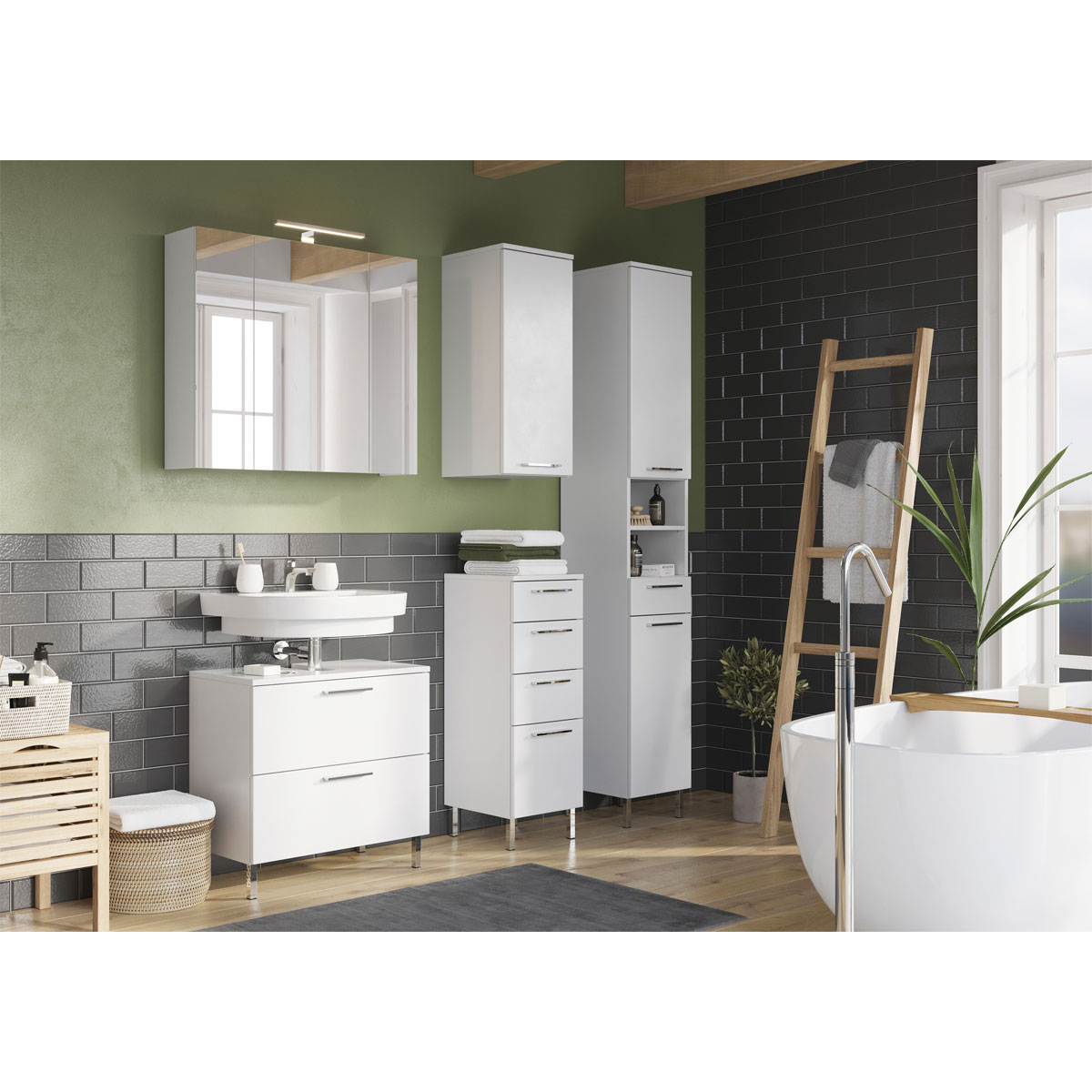 Badunterschrank weiß Supermatt 4 Schubladen 60 x 60 x 35 cm Bild 5