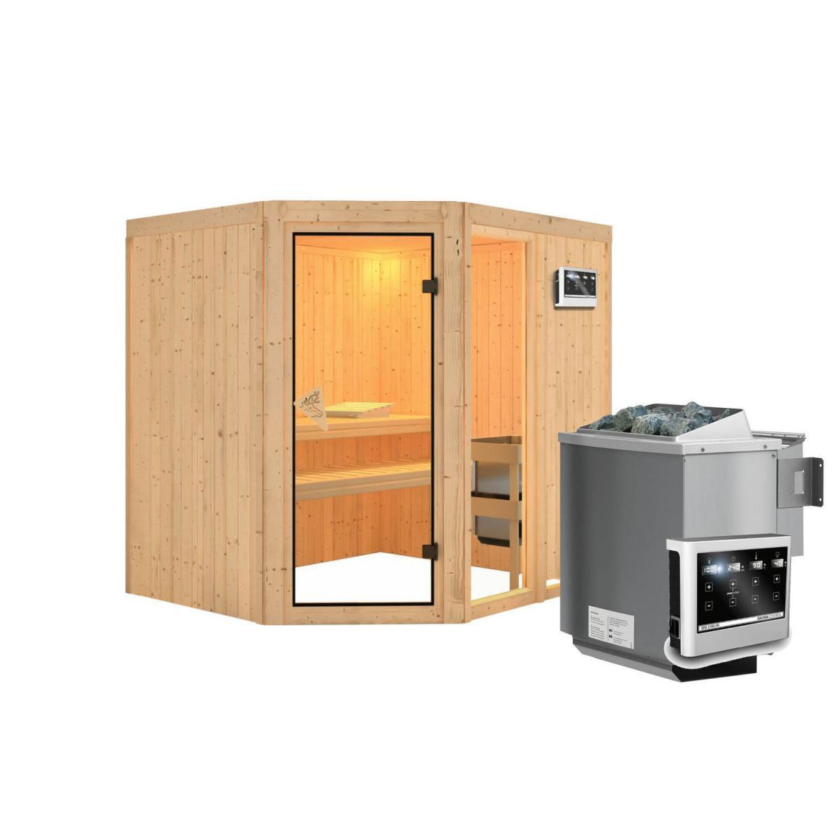 Karibu Systemsauna Fiona 2 68 mm 9 kW Ofen Bio externe Strg ohne Dachkranz Bild 2