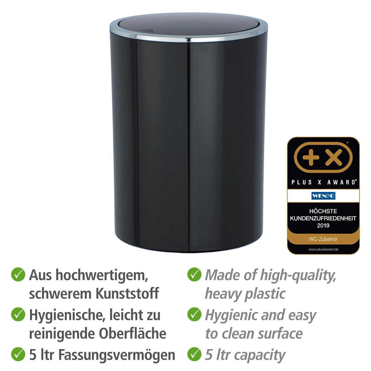 Wenko Schwingdeckeleimer Inca schwarz 5 L Bild 3