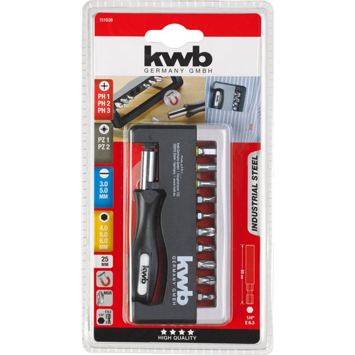 kwb  Bit Box Standard Handy Stahl 12 teilig PH 1-3 PZ 1-2 FL 3-5 Hex 4-6 Bild 2