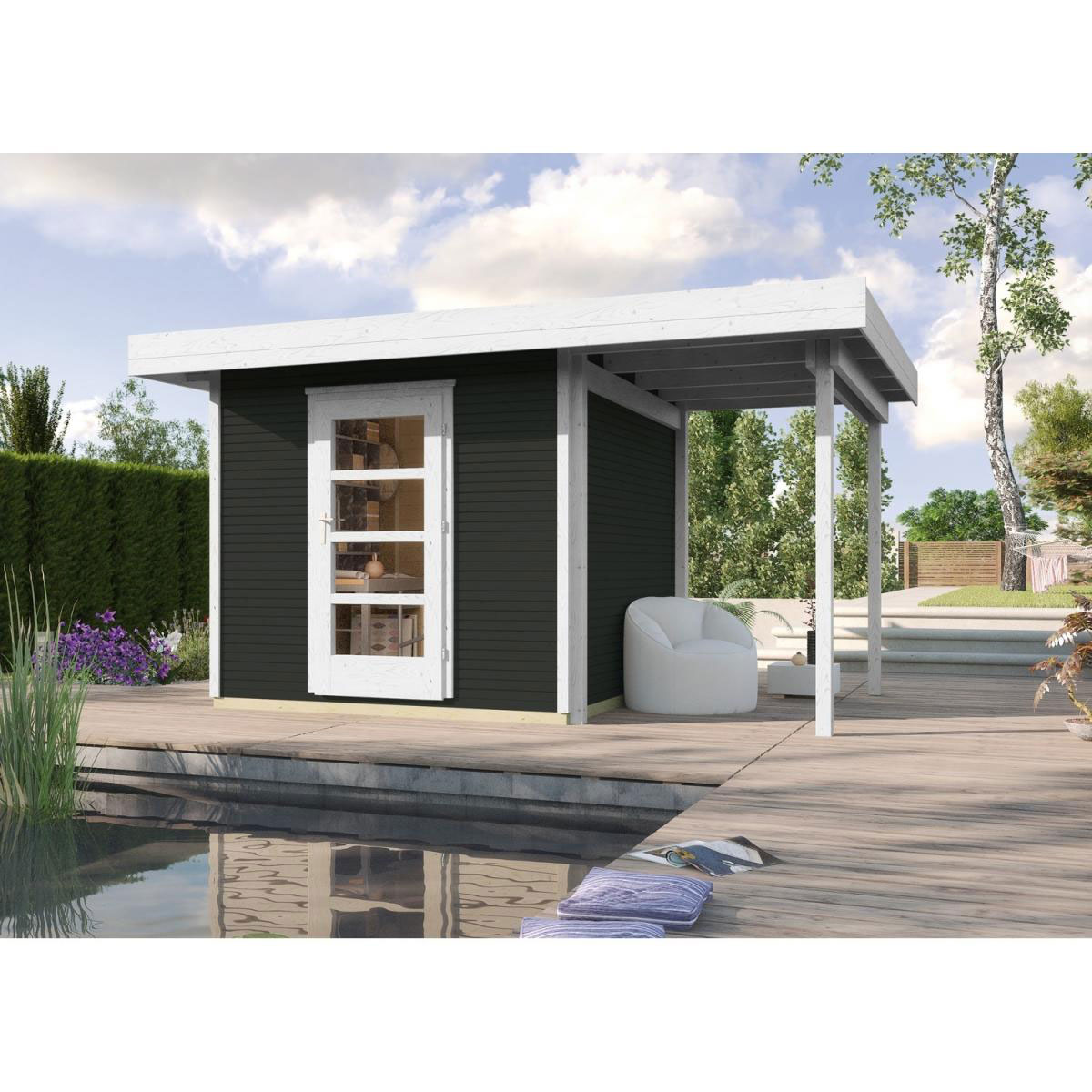 Weka Designhaus Line 172 A mit Anbau 150 cm 424 x 316 x 226 cm grau Bild 1