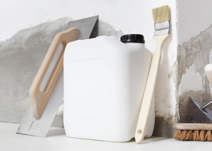 Bauchemie Produkte an der Wand