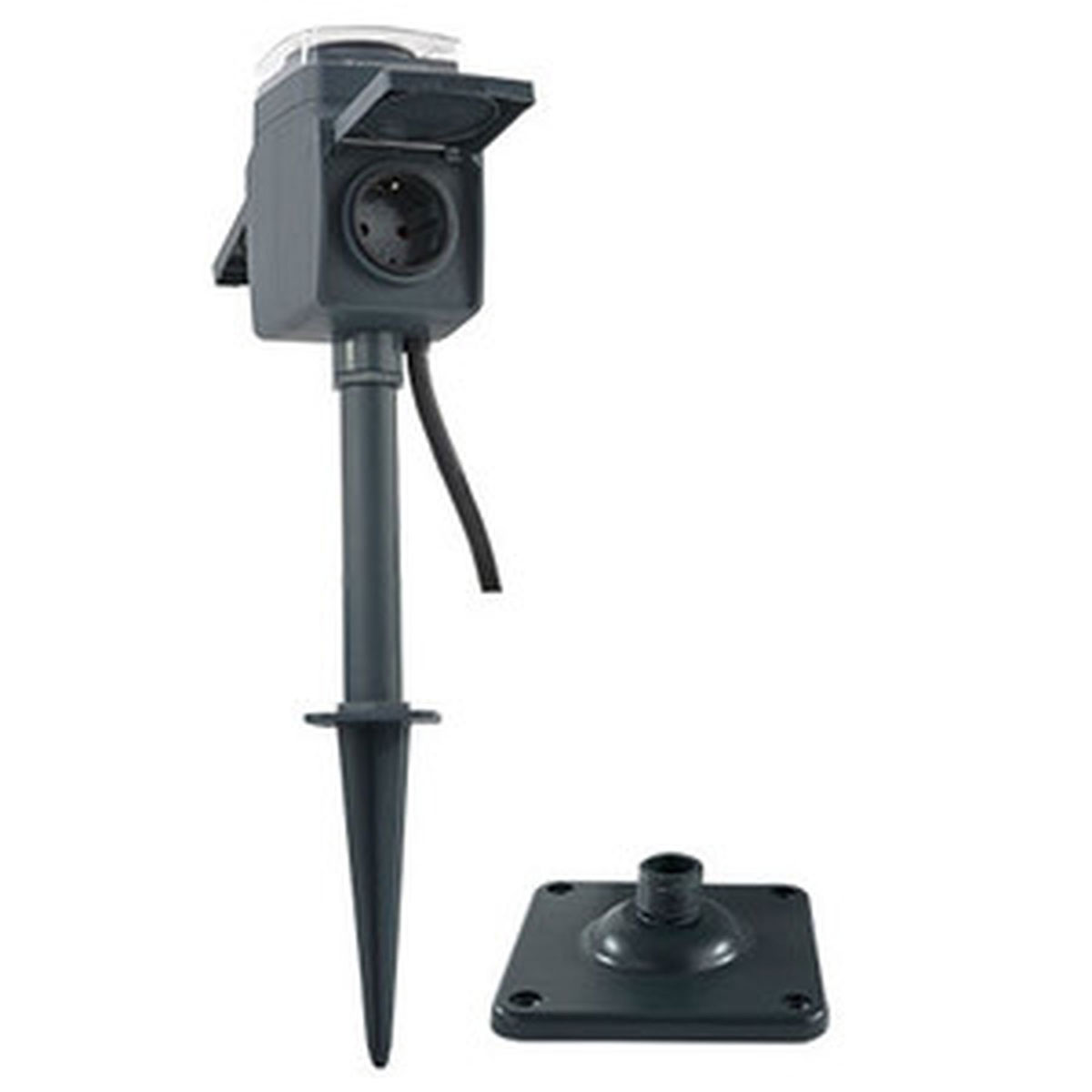 Außensteckdose mit Erdspieß und Zeitschaltuhr 2-fach grün