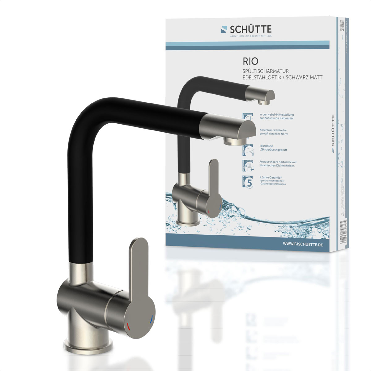 Schütte Schwenkbare Küchenarmatur Rio Edelstahloptik weiß Bild 3