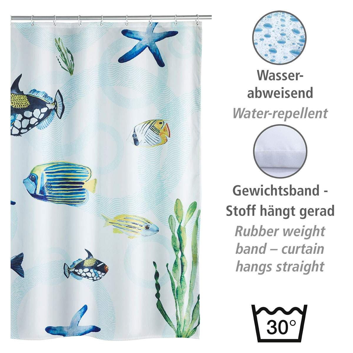 Wenko  Duschvorhang Aquaria Textil Polyester 180 x 200 cm waschbar Bild 3