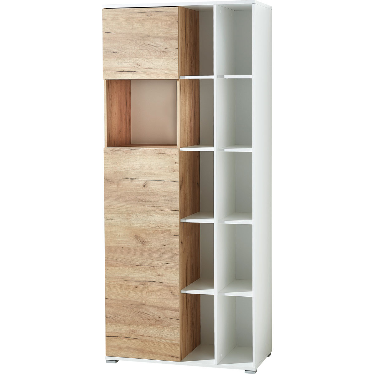 Aktenschrank Lionel mit offenen Fächern und Push-to-open Technik 85 x 197 x 40 cm weiß/Navarra-Eiche-Nachbildung
