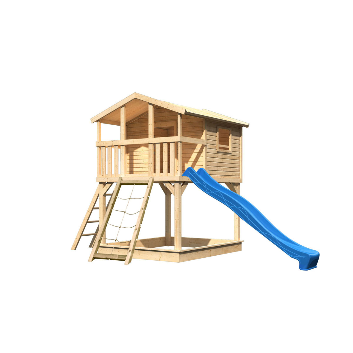 Karibu  Stelzenhaus Benjamin natur inkl Rutsche blau und Netzrampe Bild 3