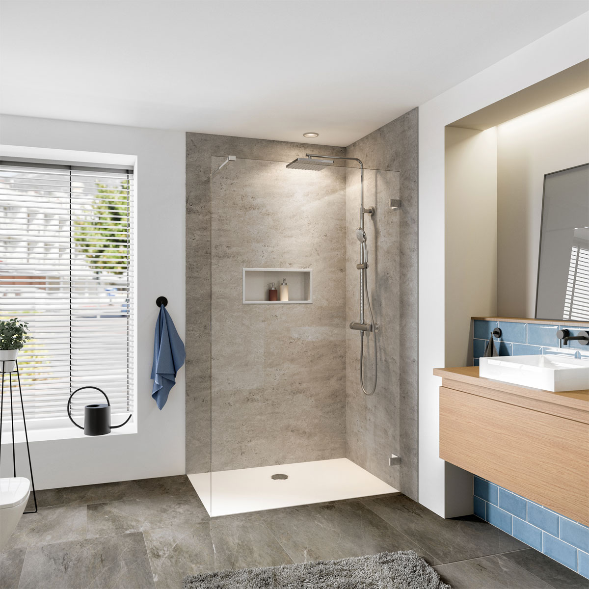 Panorama Duschwand Beton-Optik grau 100 x 255 cm Bild 2