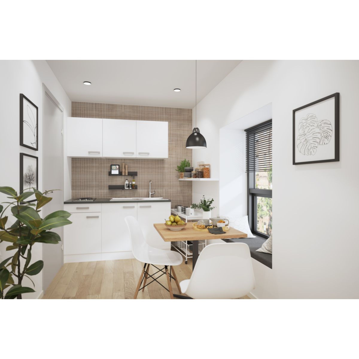 optifit Miniküche Oslo214 150 x 226,8 x 60 cm Feinstruktur Weiß Anthrazit Matt Bild 3