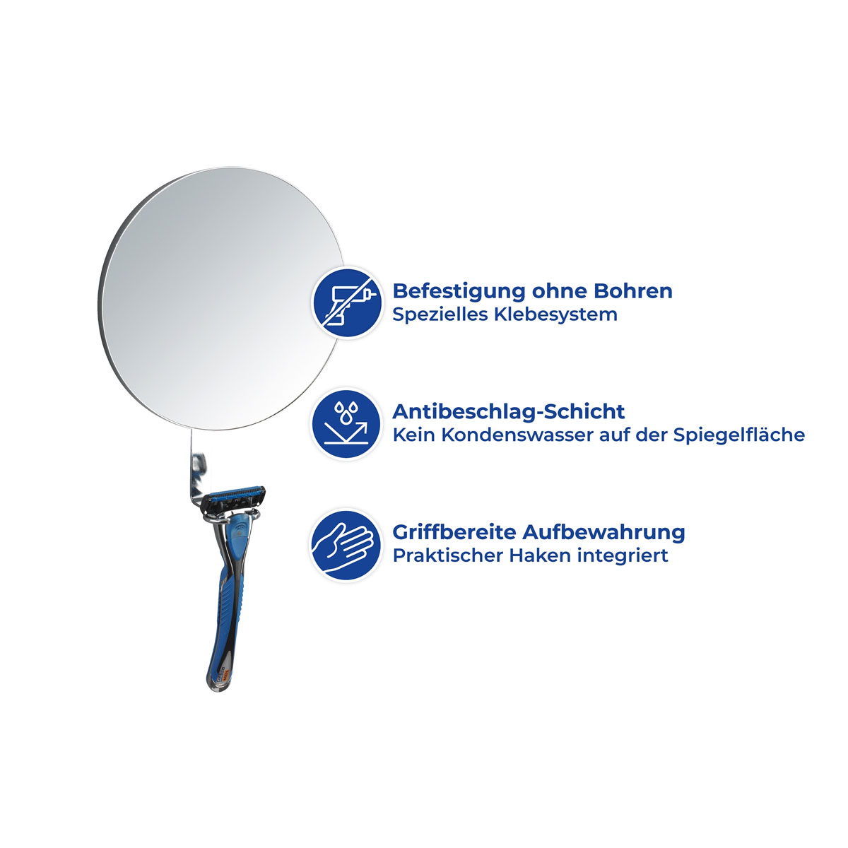 Wenko  Turbo-Loc Antibeschlagspiegel Edelstahl Befestigen ohne bohren Bild 3