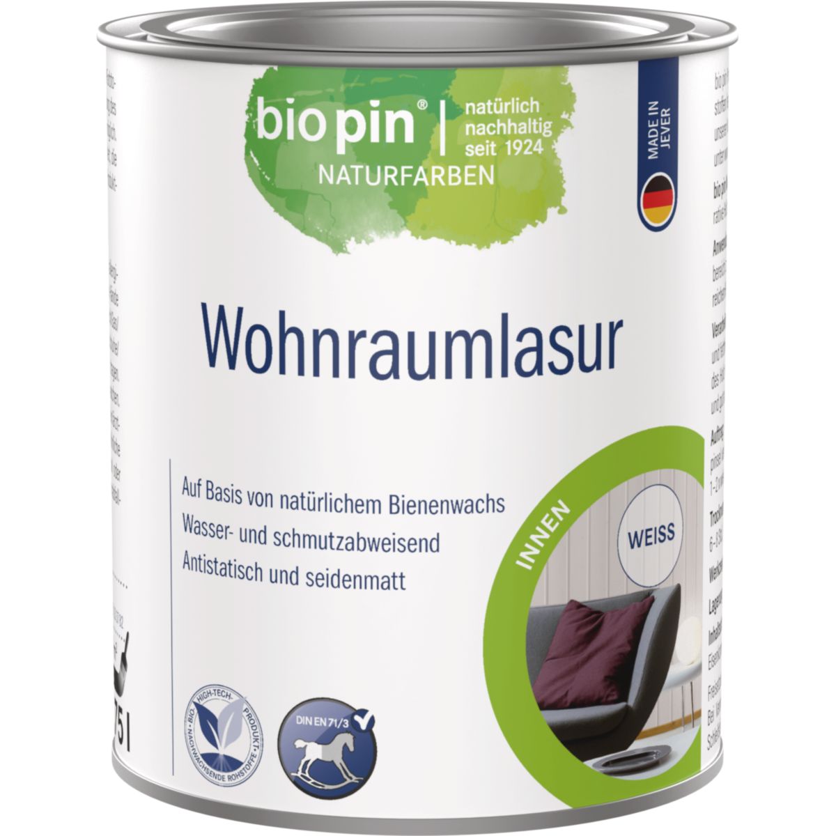 Biopin Wohnraumlasur WEISS 0,750 l