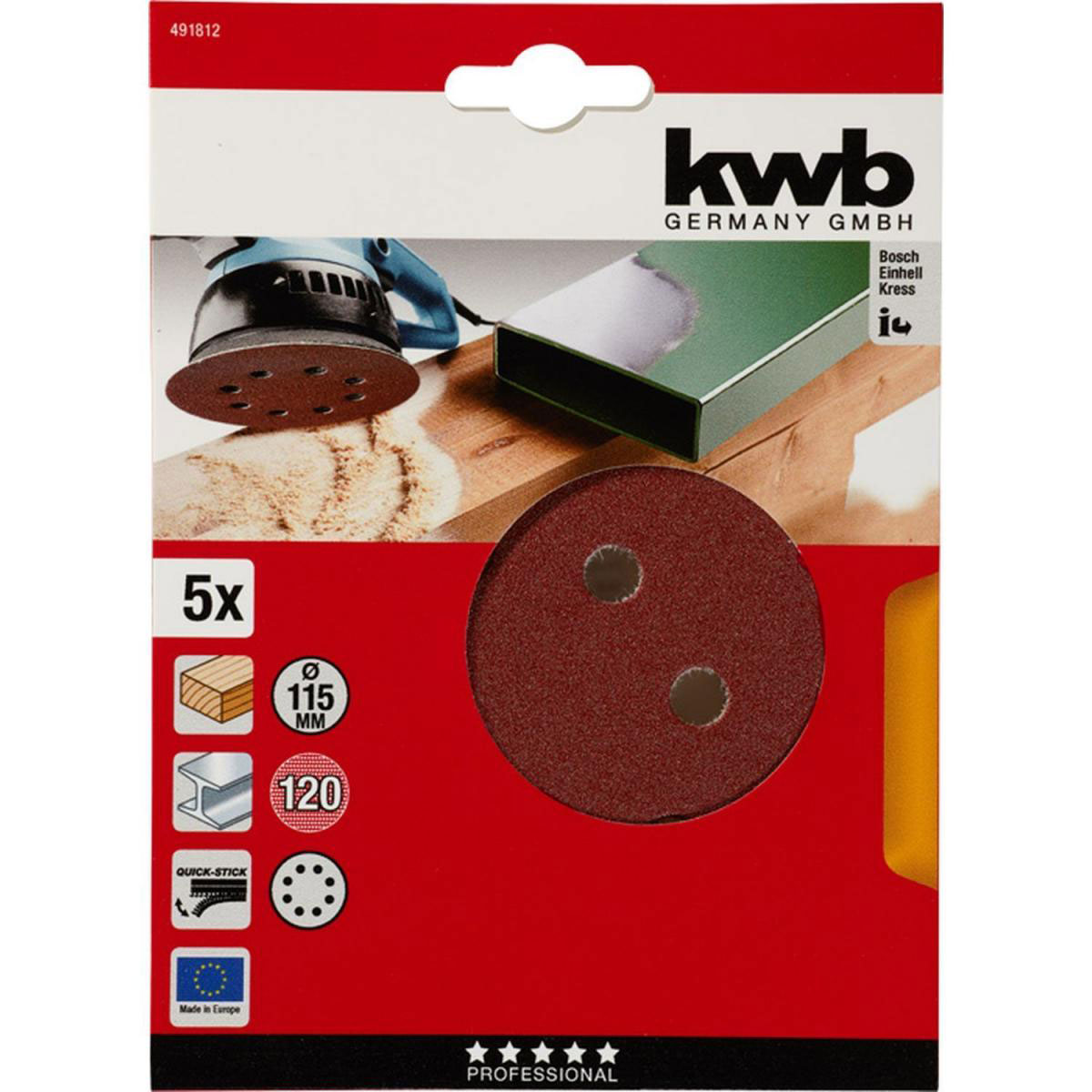 kwb  Schleifscheiben Quick-Stick Holz und Metall Durchmesser 115 mm K120 5 Stück Bild 2