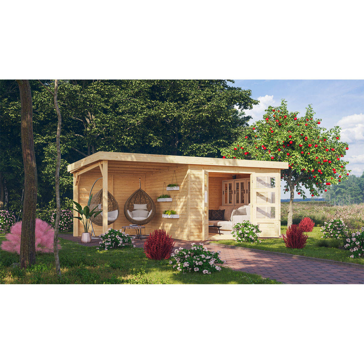 Karibu Gartenhaus Kerko 6 Set mit AD naturbelas