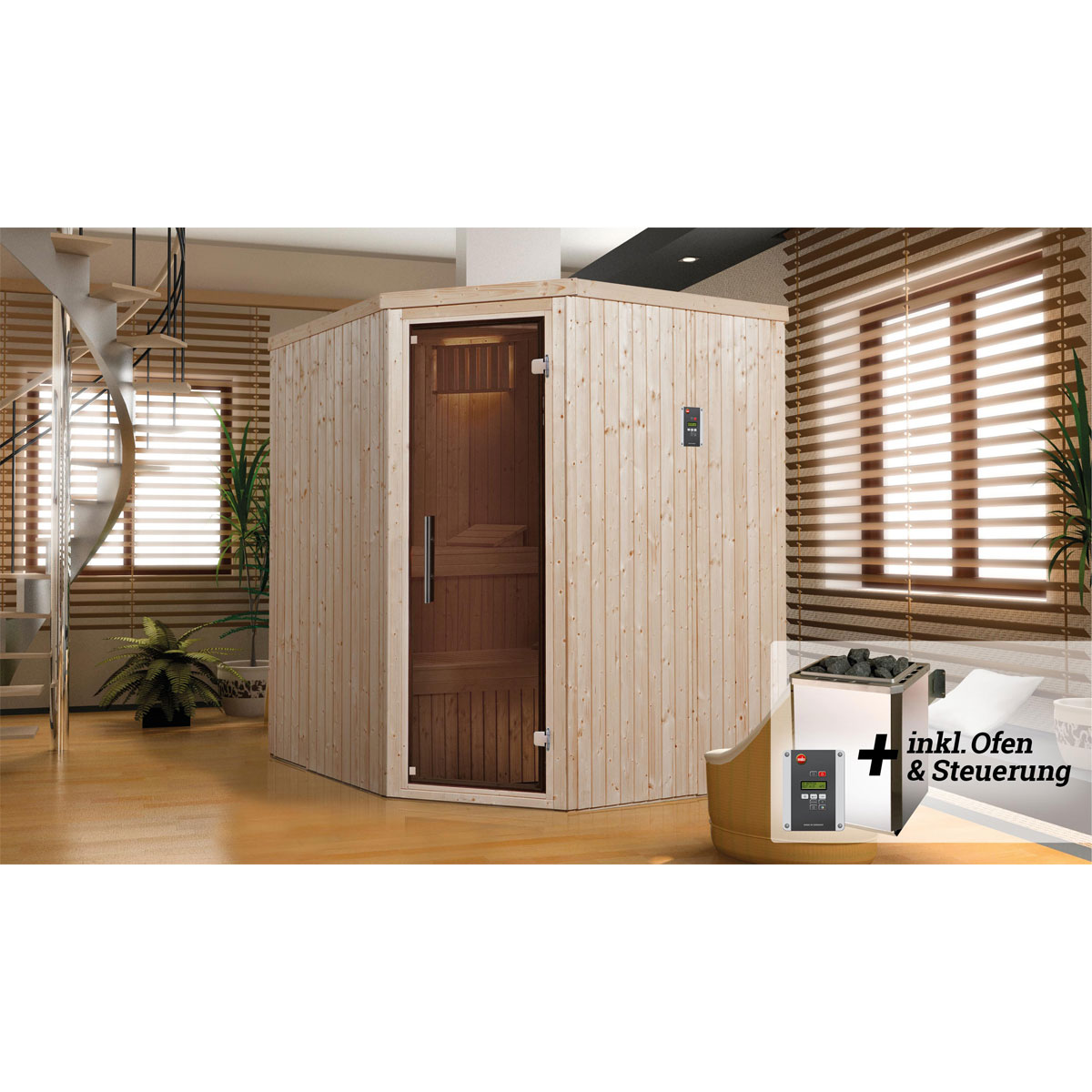 Weka  Elementsauna Varberg Größe 1 Sparset 7,5 kW OS Glastuer und Fenster Bild 2