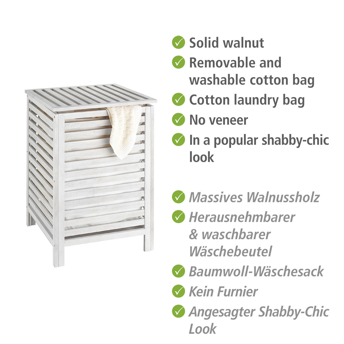 Wenko  Wäschetruhe Norway Weiß aus Walnussholz massiv Bild 3